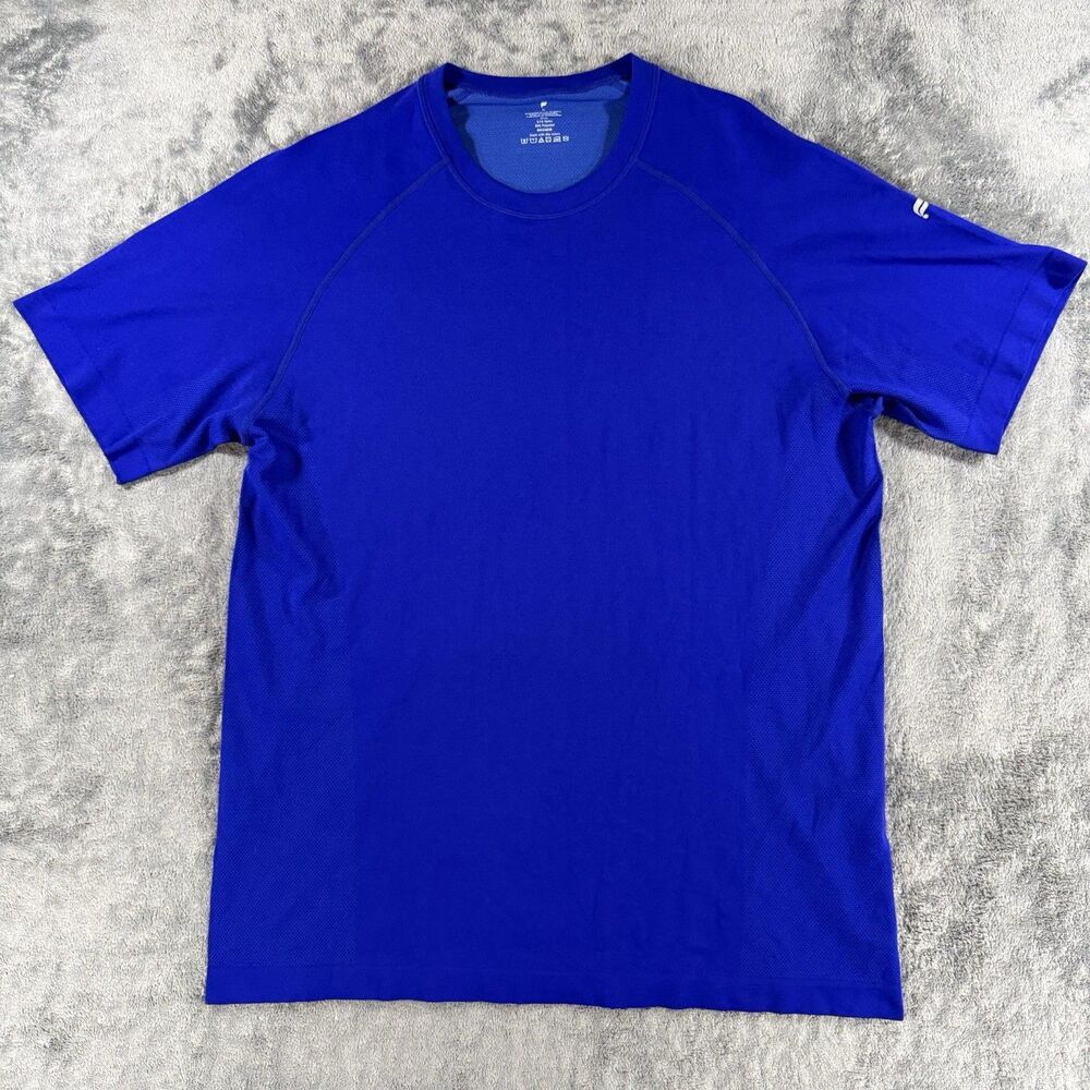 Fabletics Training Day Shirt Mens XL Blue Mesh Raglan Gym Activewear Technical